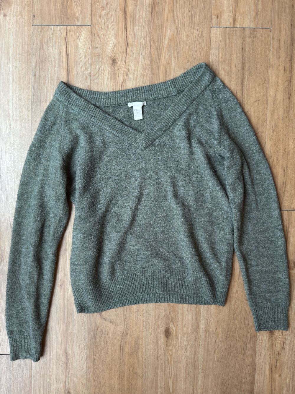 Wide V-neck Sage Green Oversized Sweater